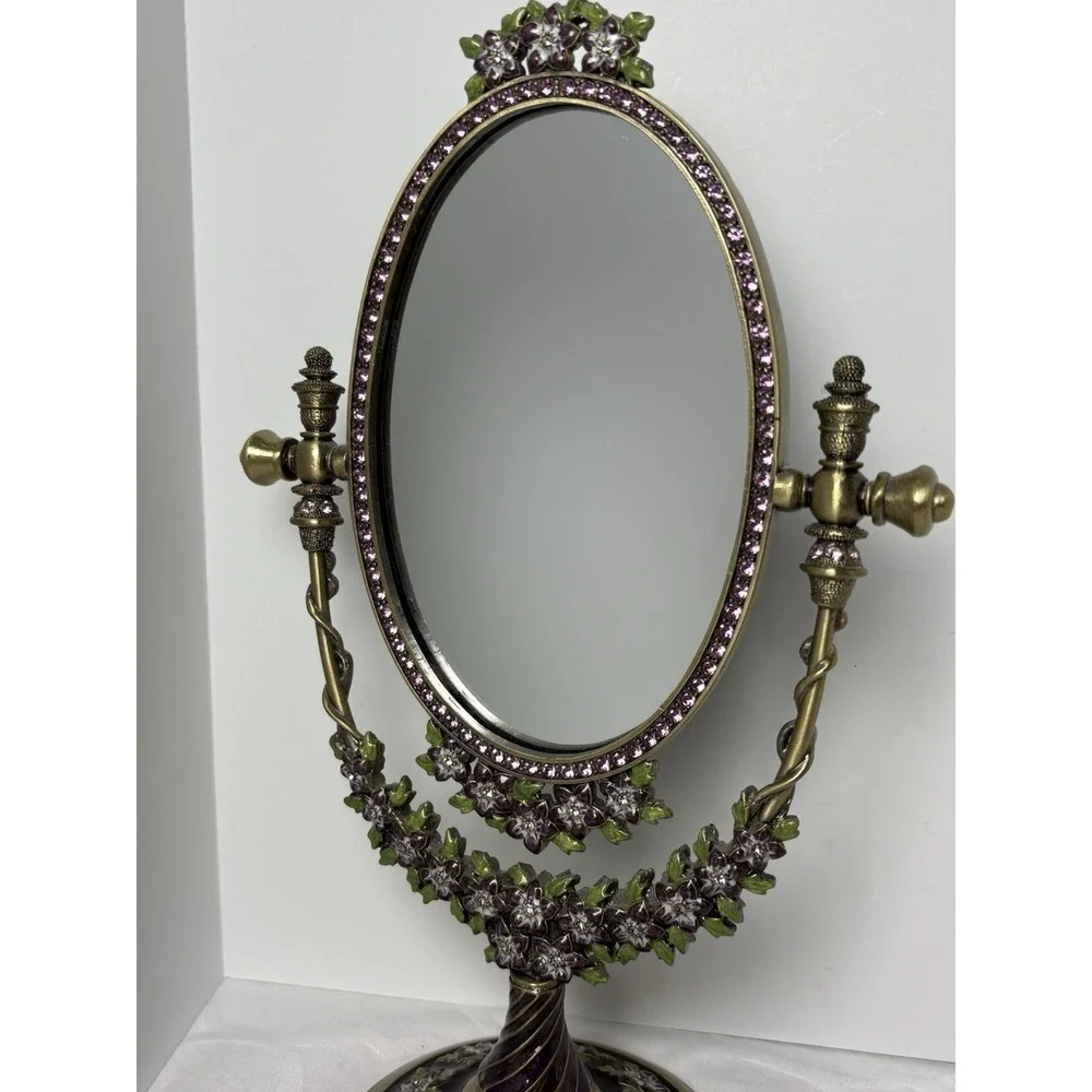 Beautiful Jeweled Two's Company Vanity Mirror Tilting Free Standing Floral